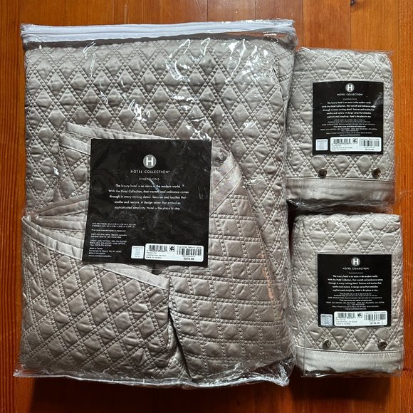 HOTEL COLLECTION Dimensions Tan Quilted Coverlet Full/Queen & Shams SET - Picture 2 of 6